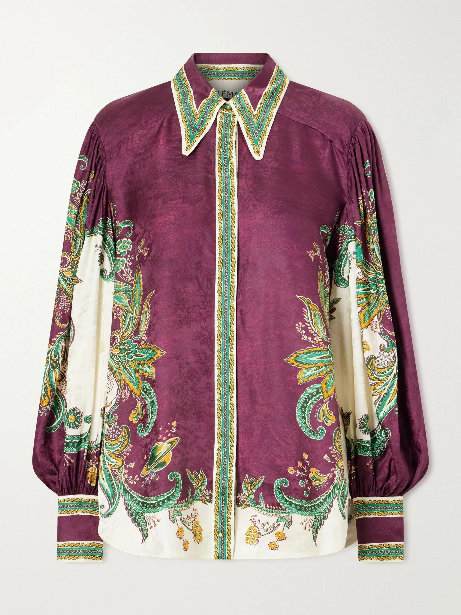 Ruthie floral-print satin-jacquard shirt Purple - 1