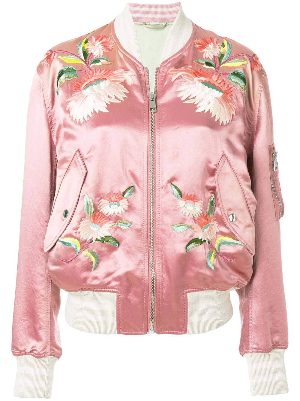 floral embroidered bomber jacket - 1