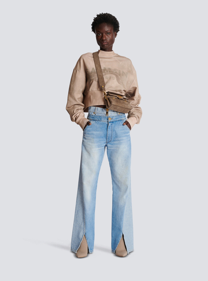 Balmain Eco-responsible cotton cropped sweatshirt with Balmain logo print outlook