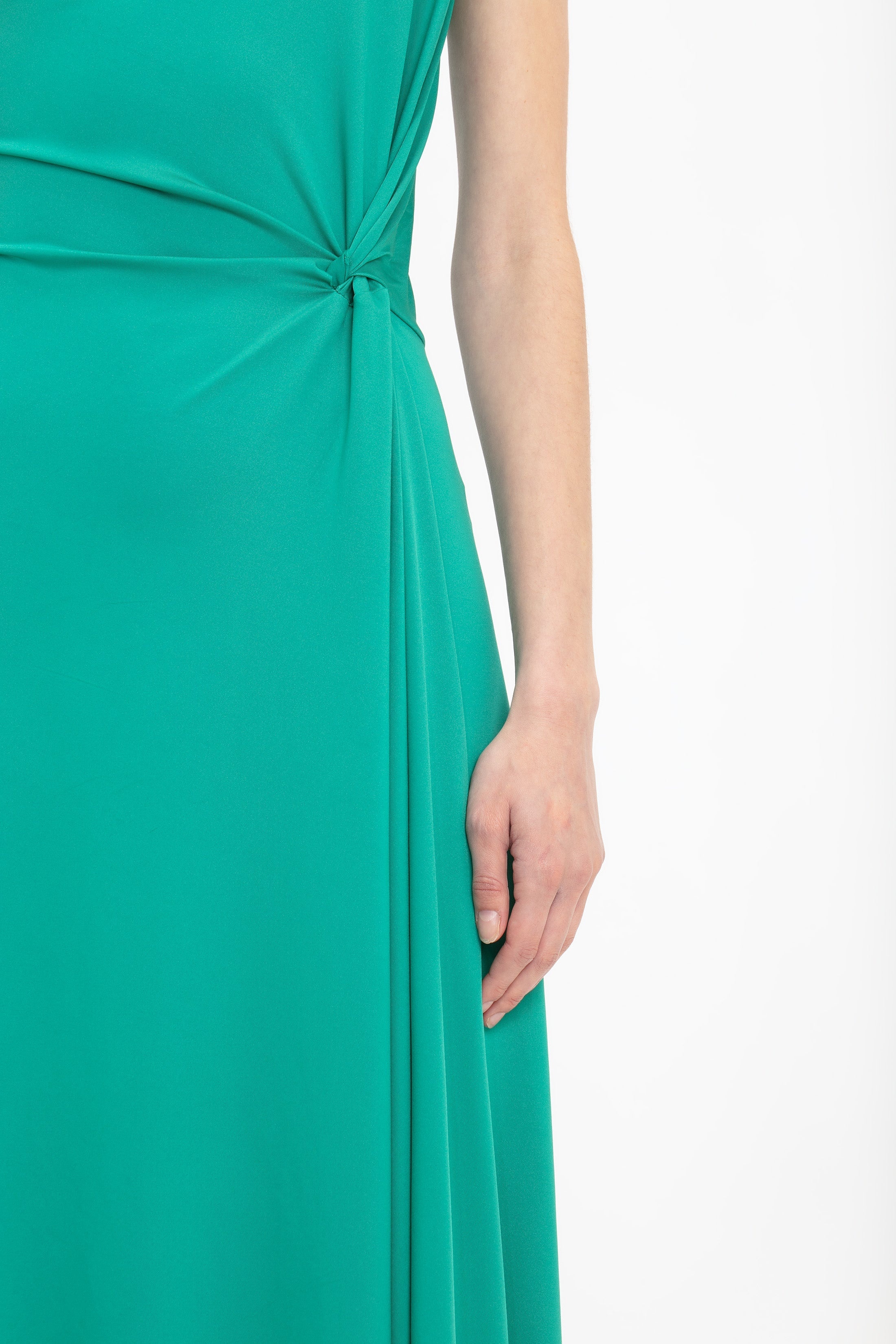 Asymmetric Drape Midi Dress In Peacock - 5