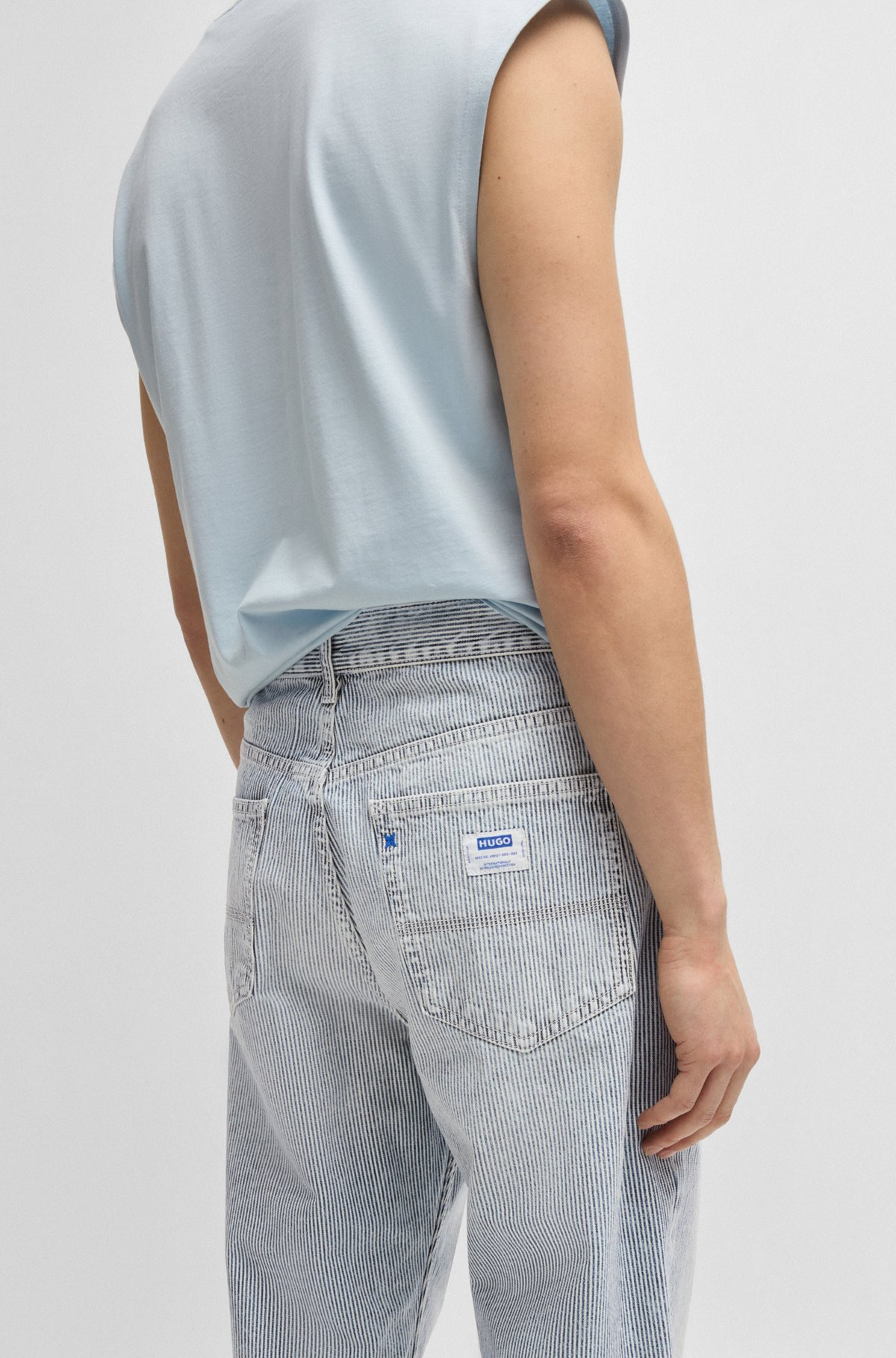 BAGGY-FIT JEANS IN STRIPED BLUE DENIM - 5