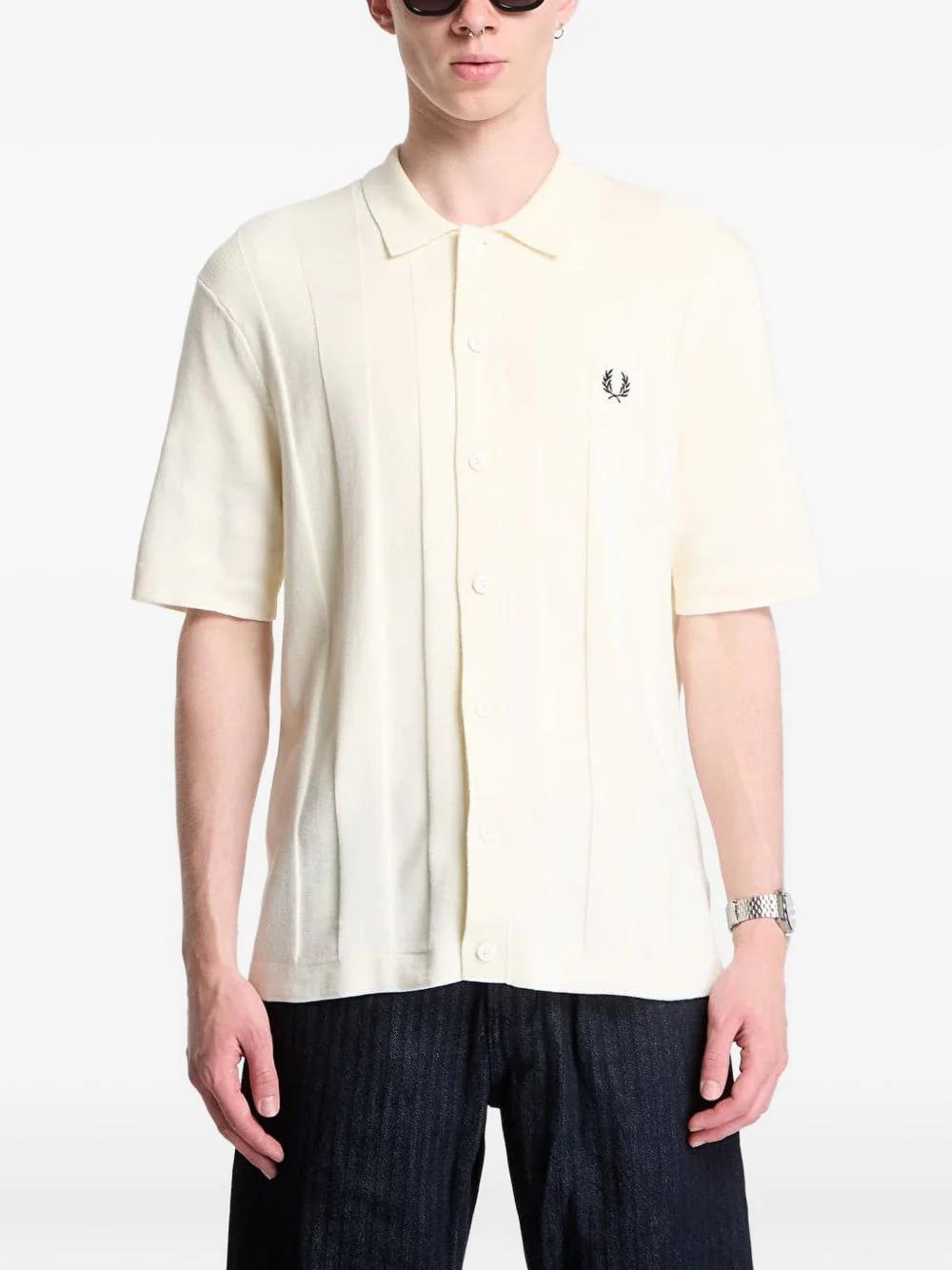 tonal vertical-stripe shirt - 1