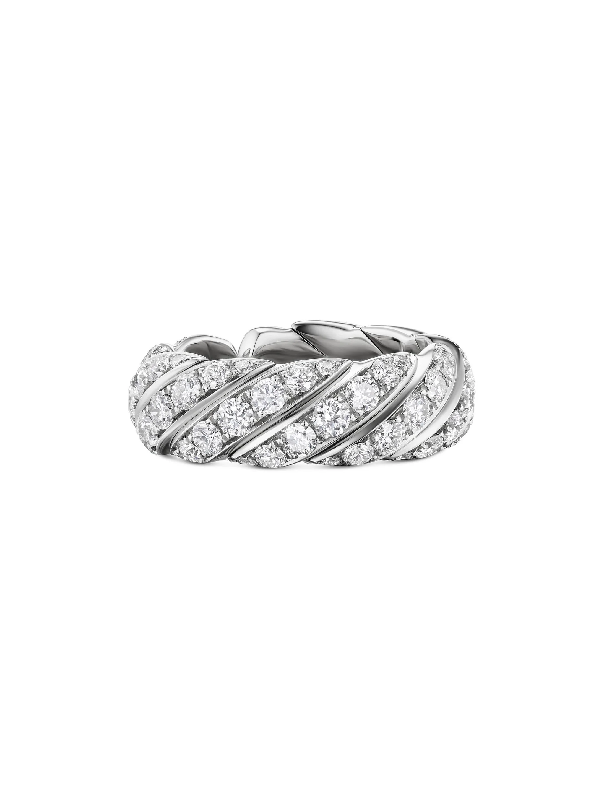 Women's Sculpted Cable Flex Band Ring in 18K White Gold - Diamond - 1
