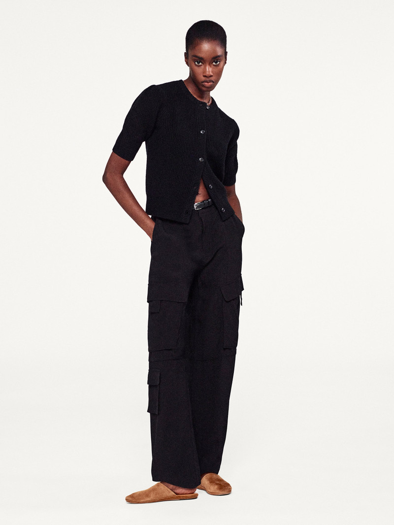 FRAME Shrunken Short Sleeve Cardi in Black outlook
