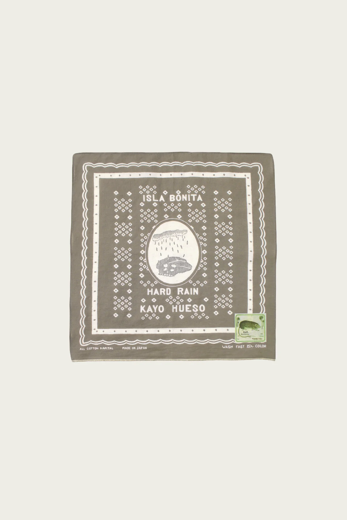 Fastcolor Selvedge Bandanna (POLKA DOTS HARD RAIN) 15x15 - Khaki - 1