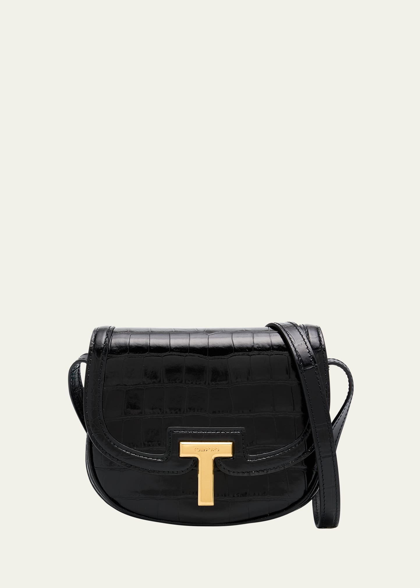 Wallis Mini Flap Shoulder Bag in Shiny Croc-Embossed Leather - 1