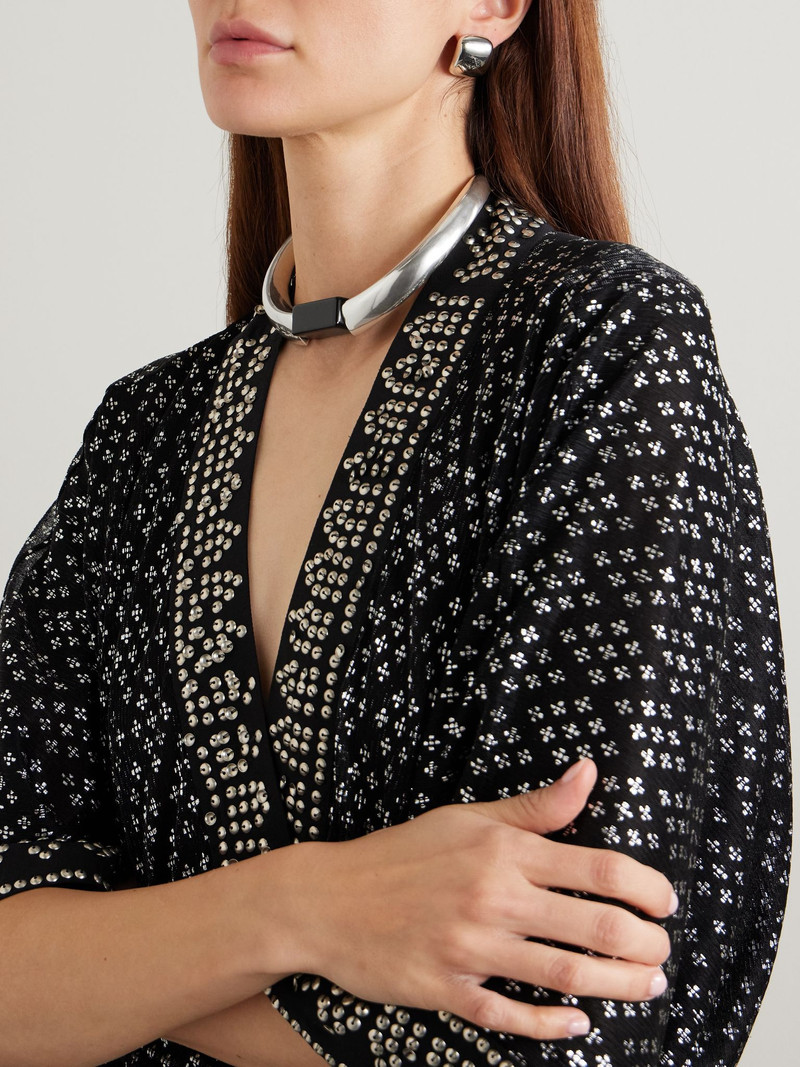 Isabel Marant Silver-tone, leather and resin choker Black outlook