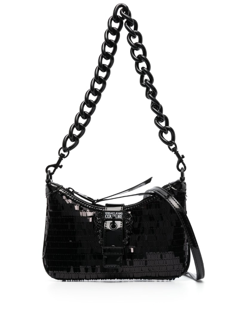 sequin logo-plaque shoulder bag - 1