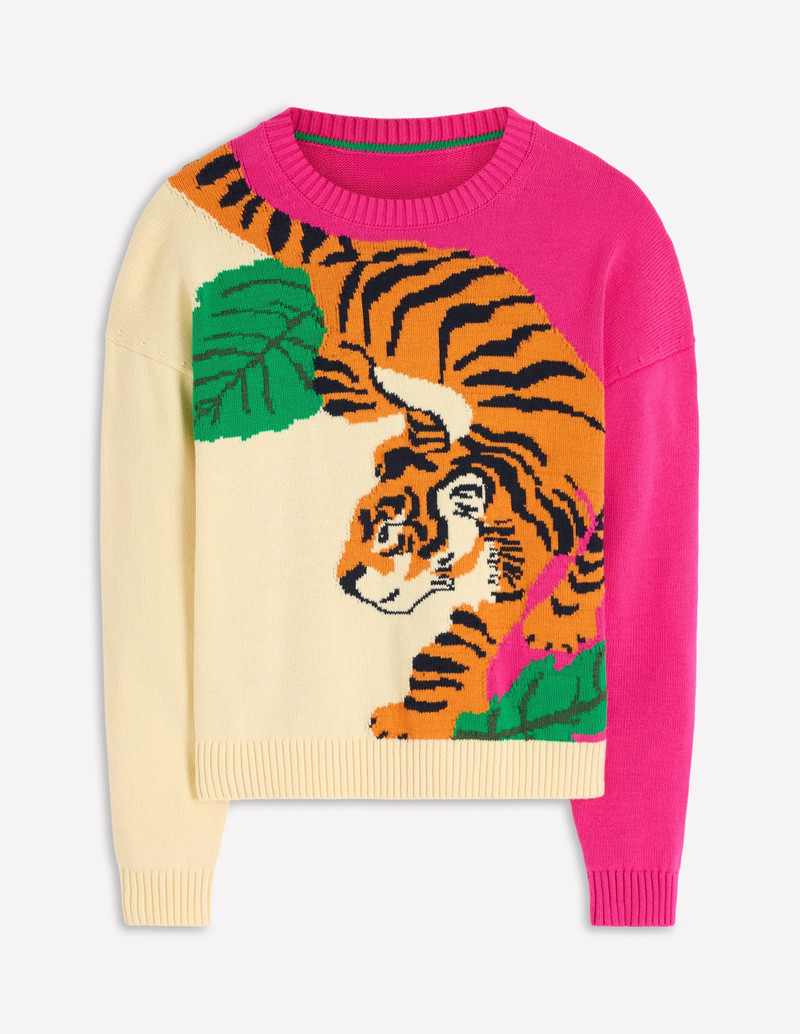 Jacquard Jumper-Warm Ivory and Pink Tiger 8