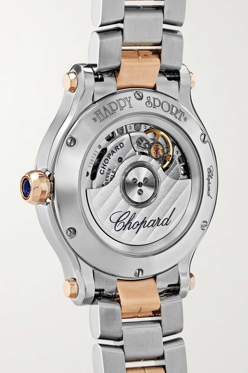 Happy Sport Automatic 33mm 18-karat rose gold, stainless steel and diamond watch 4