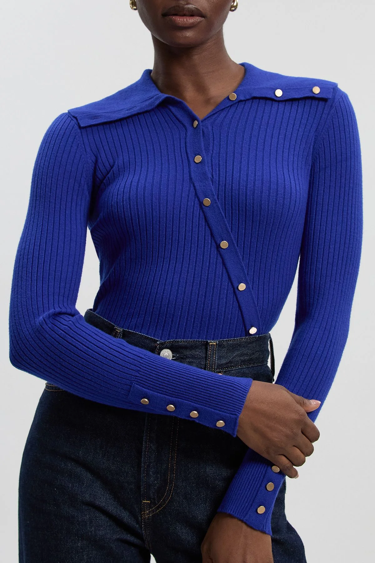 Viscose Blend Trim Detail Knit Top - 1