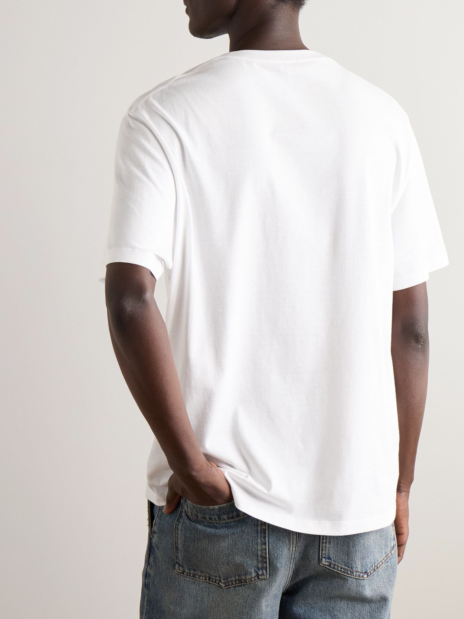 Logo-Embroidered Cotton-Jersey T-Shirt White - 4