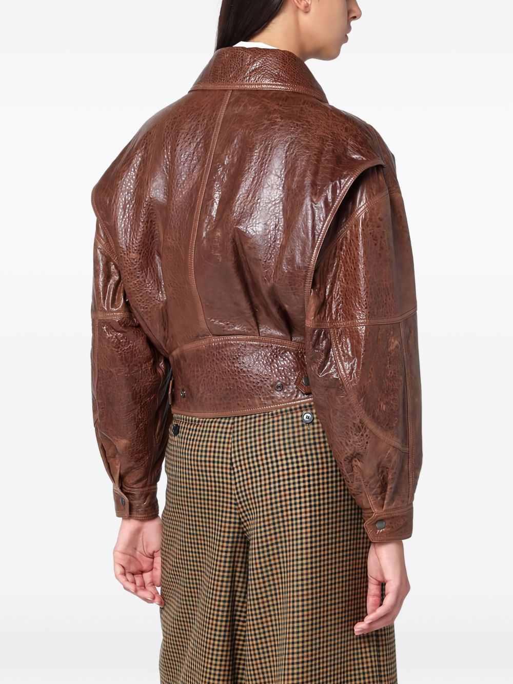 puffed-sleeve leather jacket - 3