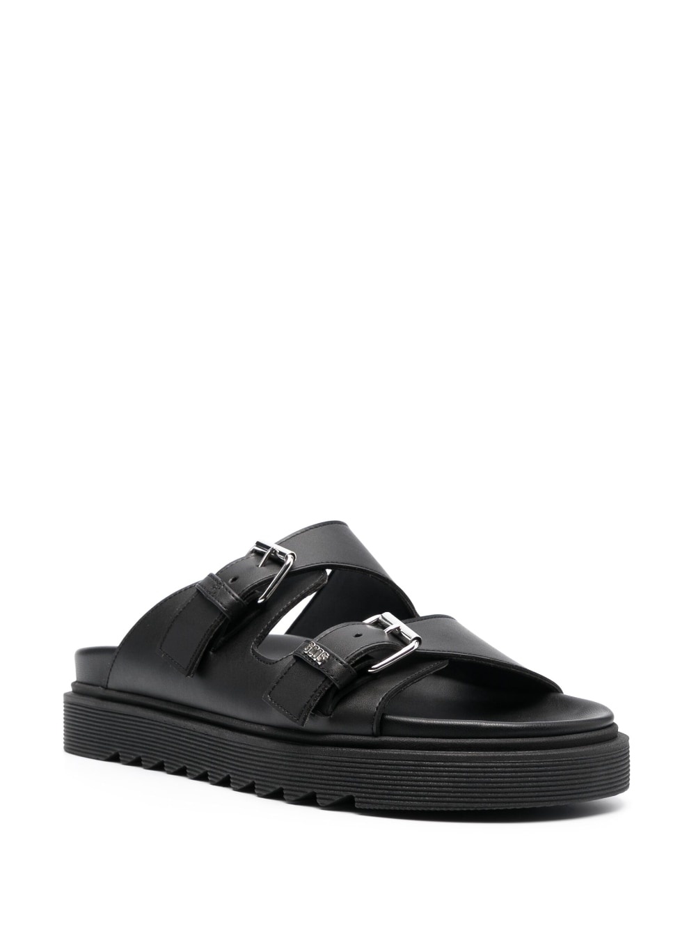 buckle-strap leather slides - 2