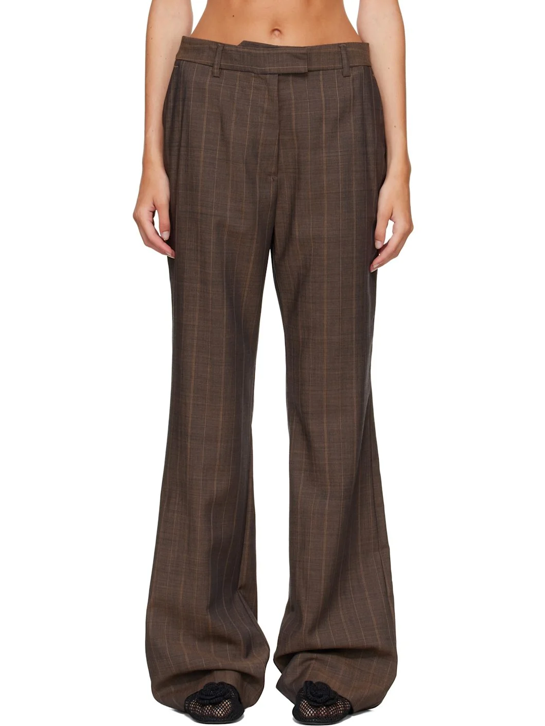 Brown Pinstripe Wool Trousers - 1