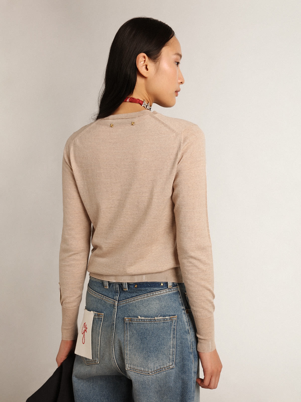 Women's sweater in light brown merino wool - 4