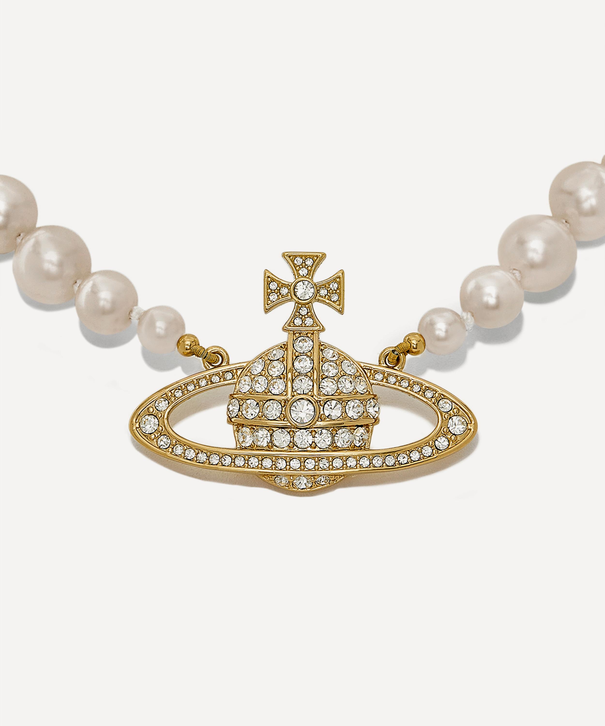 Gold-Tone One Row Pearl Bas Relief Choker Necklace - 1