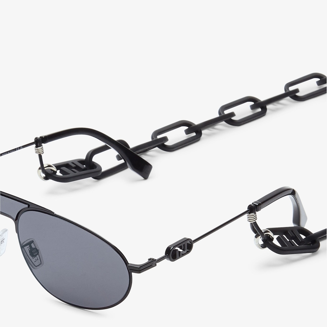 Pilot-style shield sunglasses in black enameled metal. Slim temples with Fendi O’Lock logo. Gray len - 3