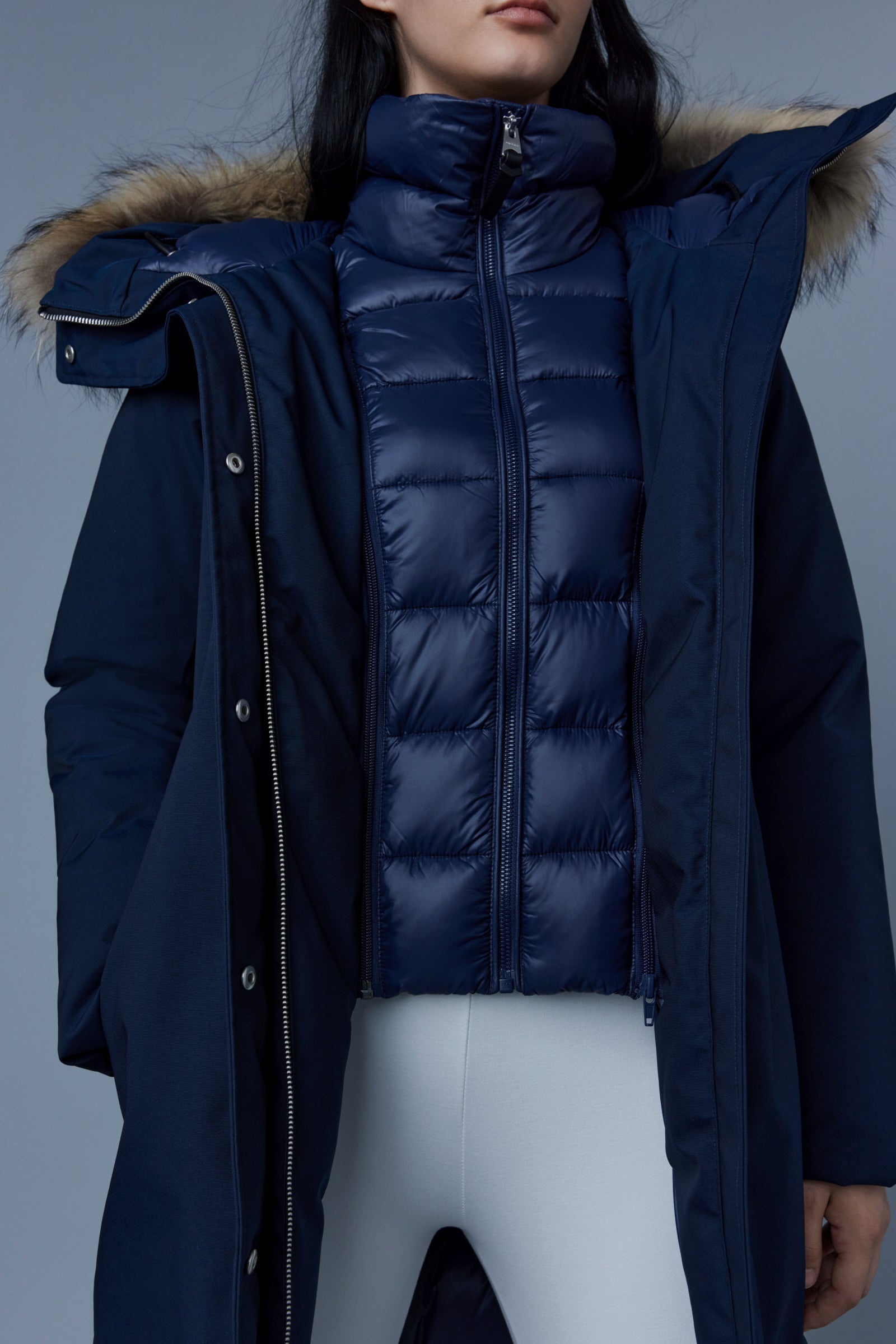 SHILOH 2-IN-1 fitted down coat with removable bib and natural fur - 5