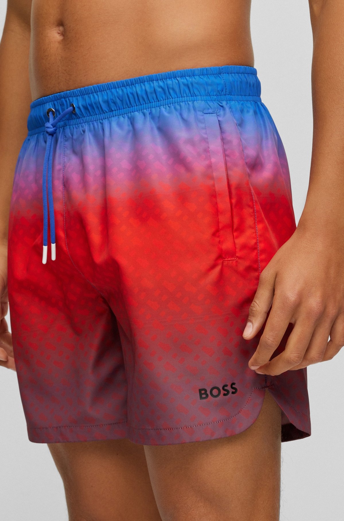 LOGO-PRINT SWIM SHORTS WITH DEGRADÉ MONOGRAM PATTERN - 3