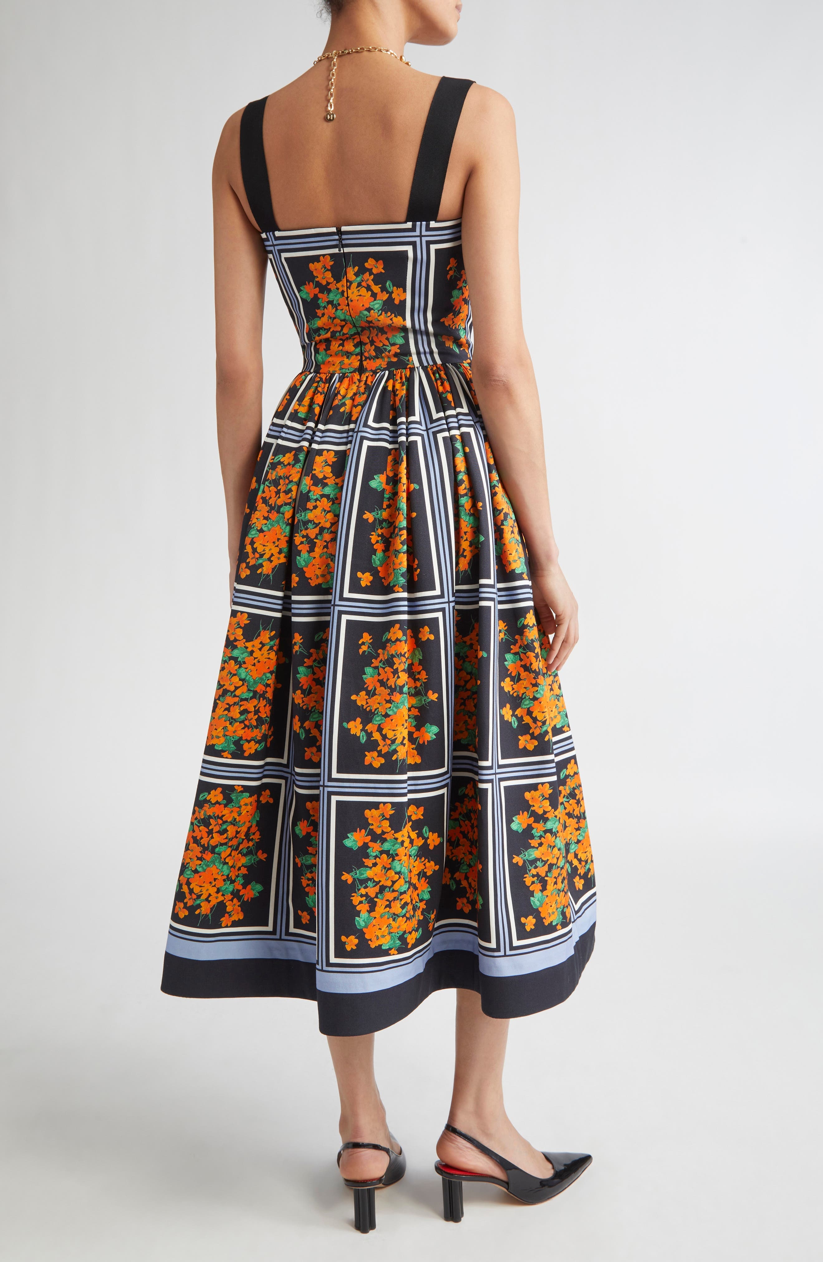 Carolina Herrera Thick Strap Faille Midi Dress in Black Multi at Nordstrom - 2