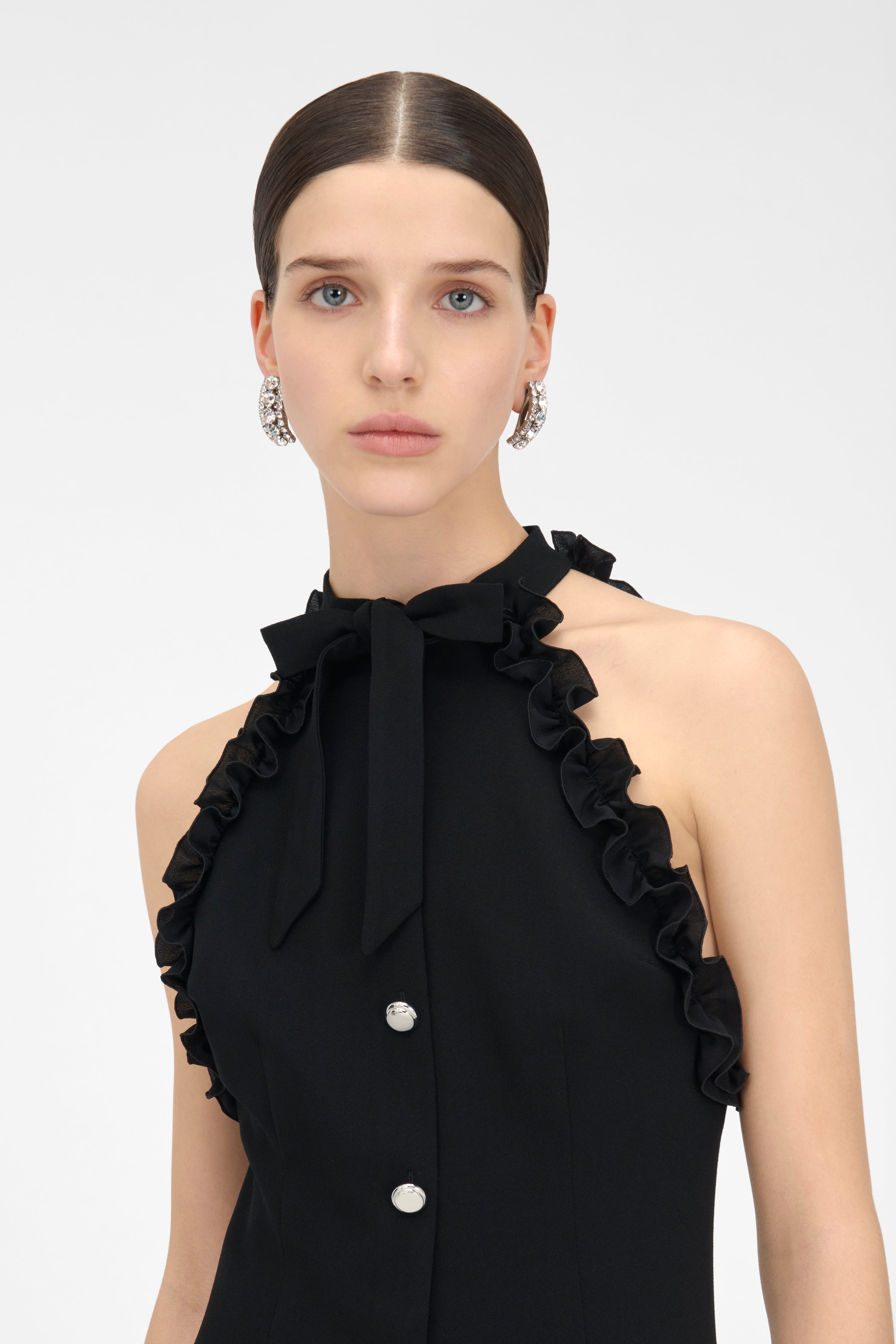 WOOL CREPE MINI DRESS WITH BOW - 5