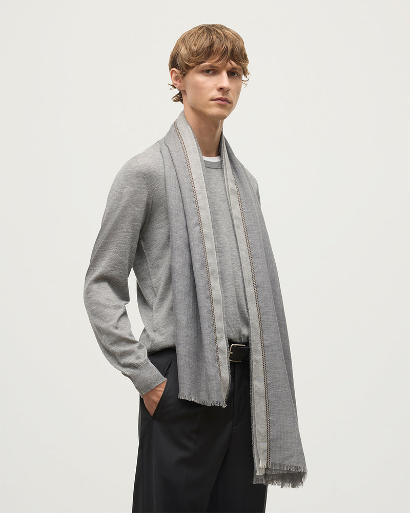 Ives Grey Chevron Border Cashmere Scarf 3