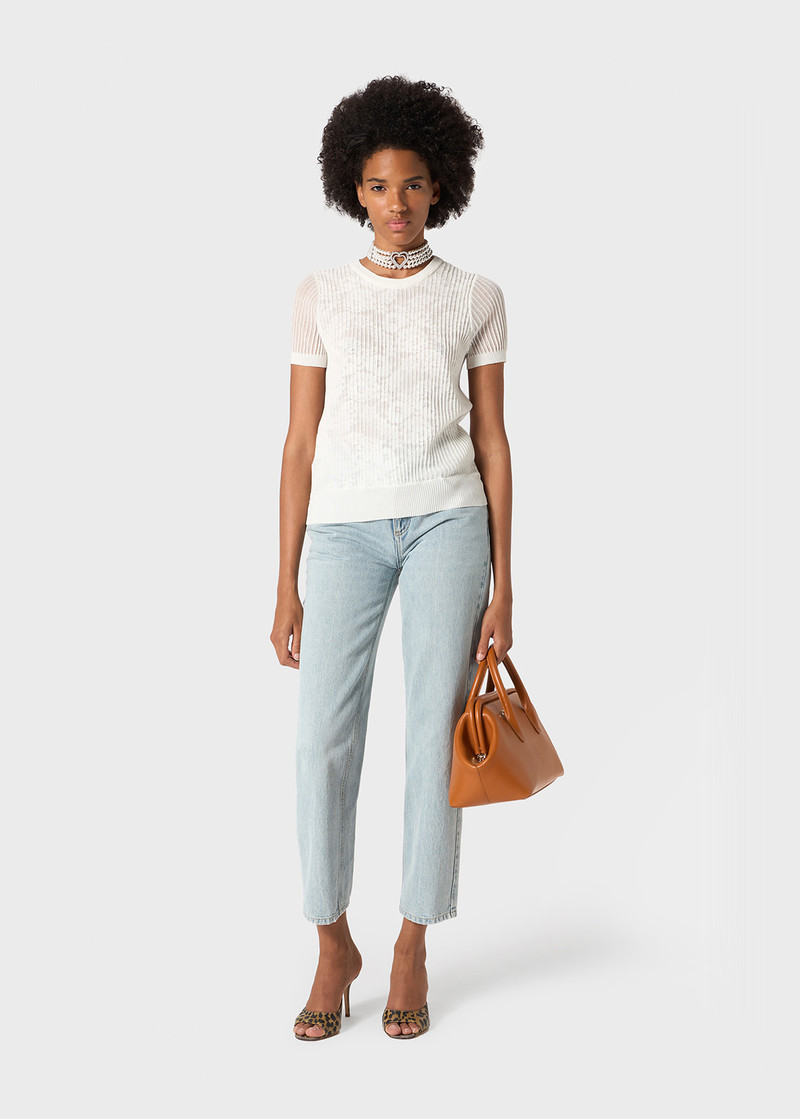 Blumarine CREW NECK RIBBED SWEATER WITH GAUZE EFFECT outlook