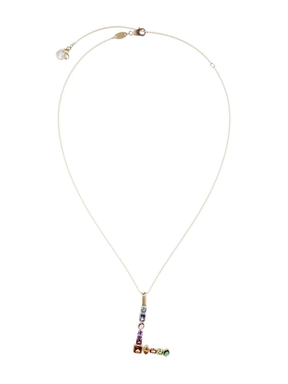 18kt yellow gold initial L gemstone necklace - 1