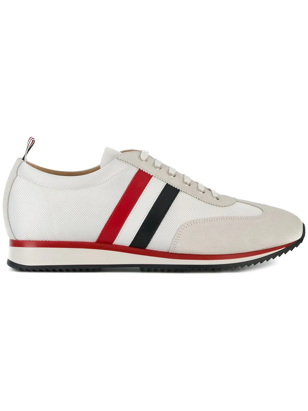 Running Shoe With Red, White And Blue Stripe In Suede & Cotton Blend Tech - 1