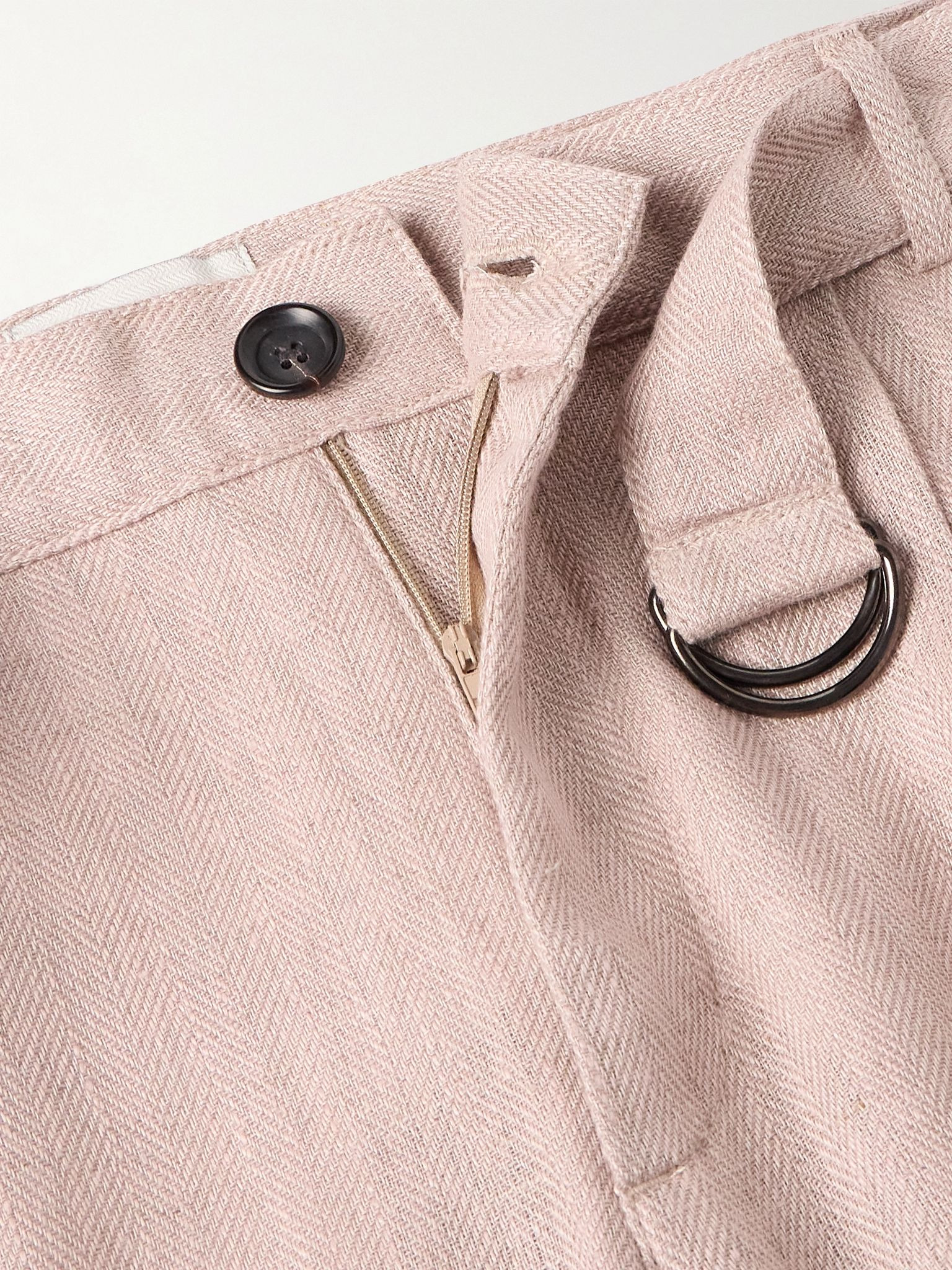 Southwell Tapered Belted Herringbone Linen Trousers Pink - 6