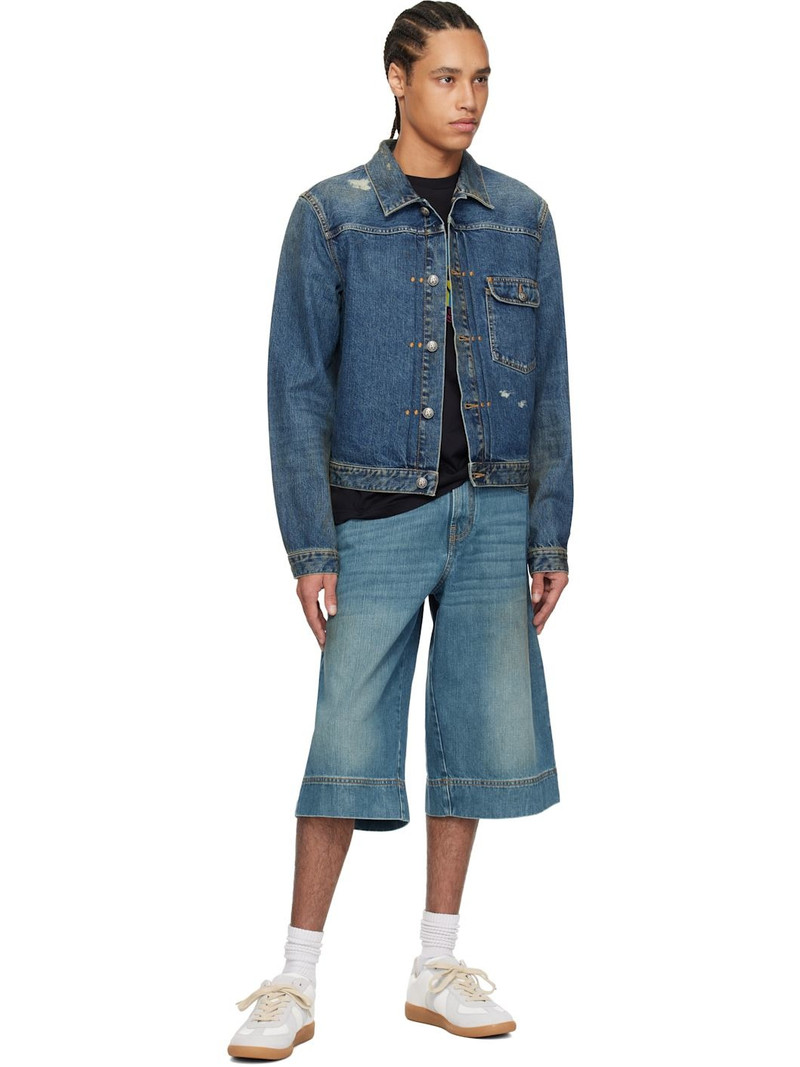 Palm Angels Blue Curved Logo Denim Jacket outlook