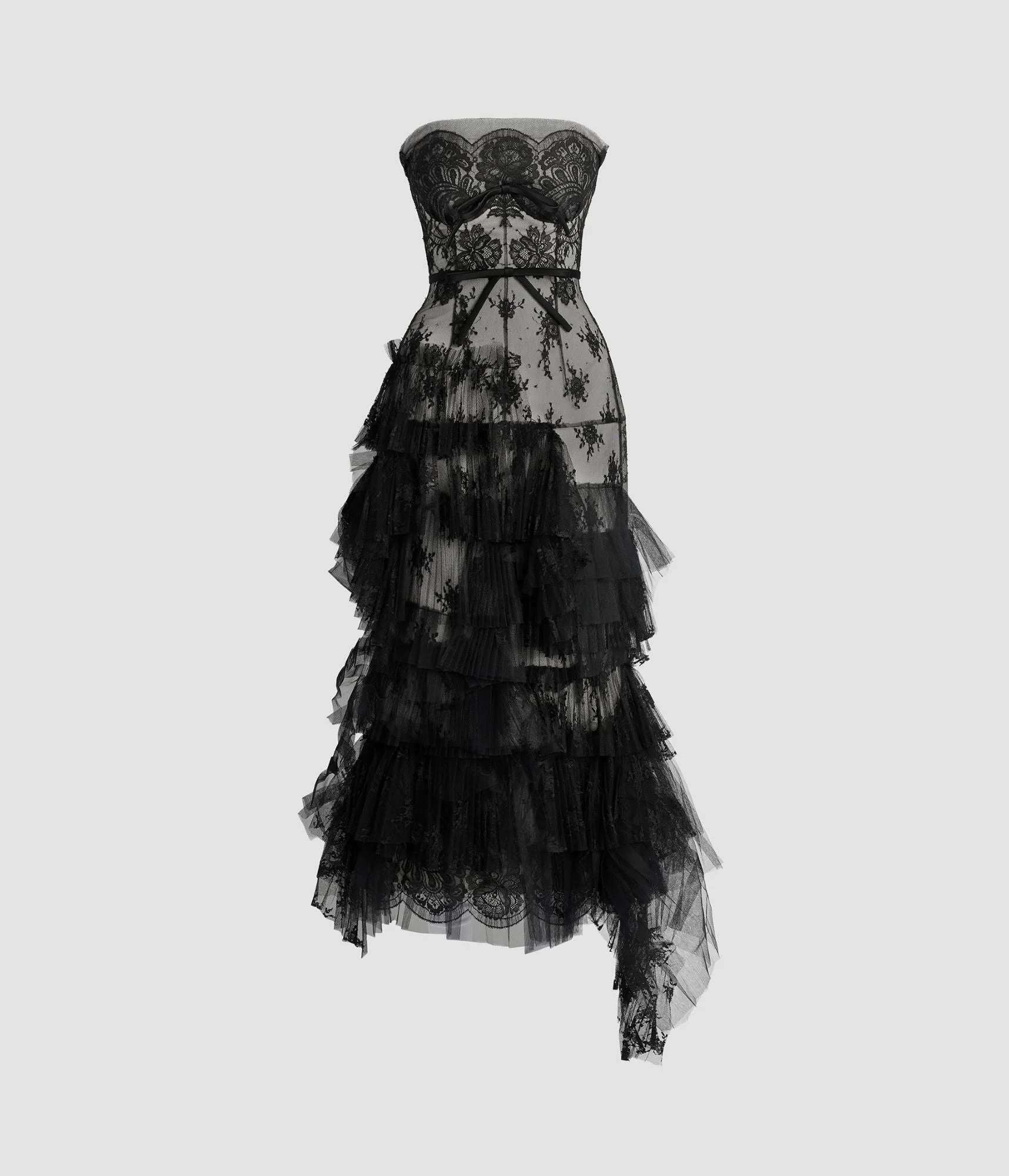 PLEATED LACE BUSTIER MIDI DRESS - 1