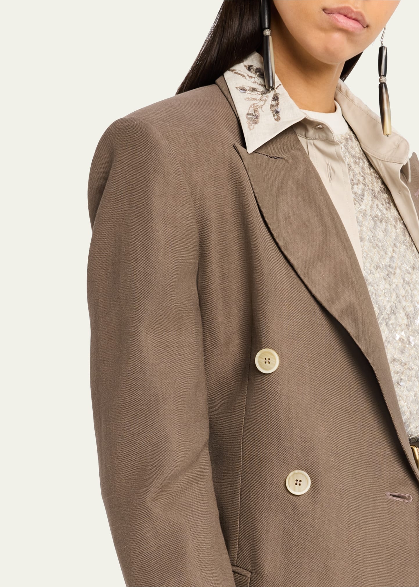 Double-Breasted Fluid Linen Twill Blazer - 5