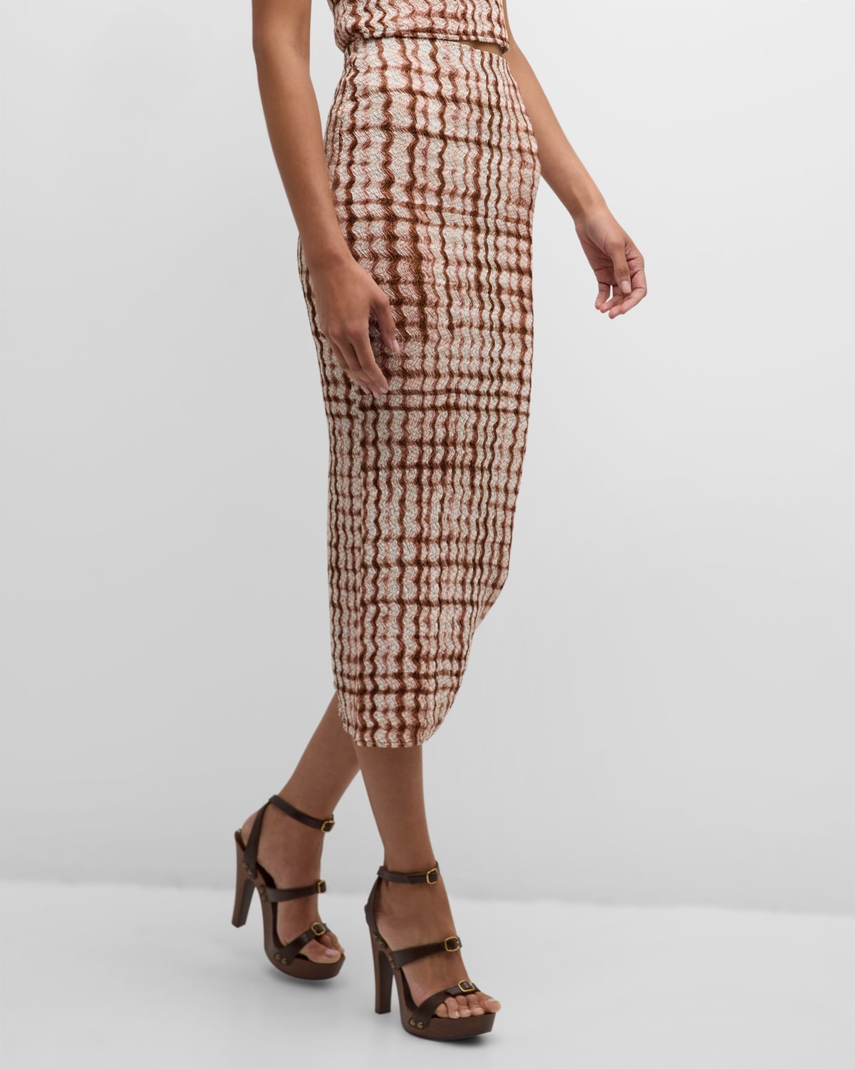 Checked Statement Smocked Pencil Skirt - 6