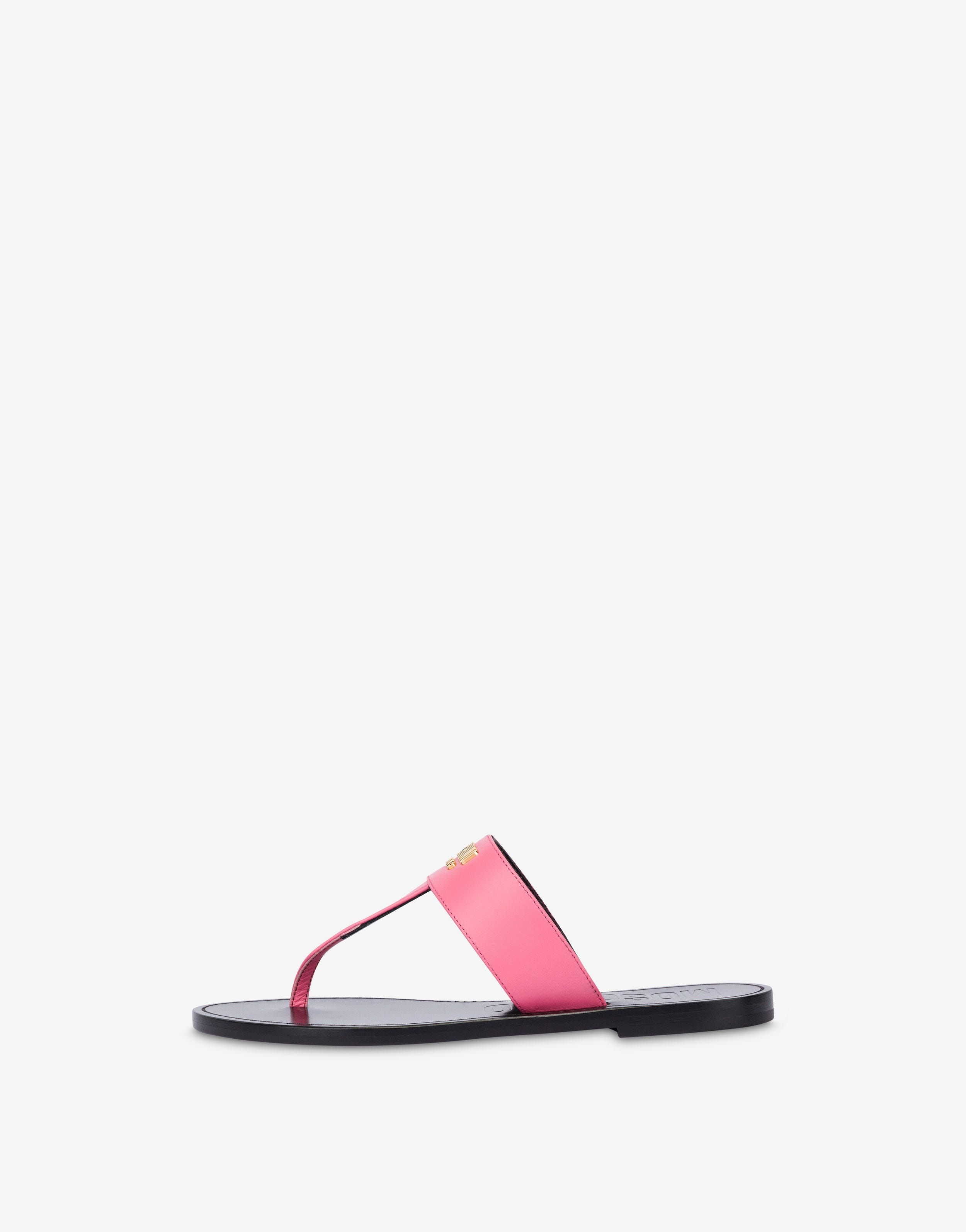 METAL LOGO CALFSKIN THONG SANDALS - 2