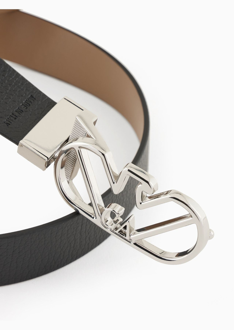 EMPORIO ARMANI Reversible belt in deer-print leather with eagle buckle outlook