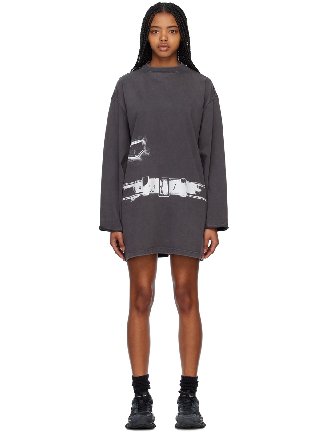 Gray Trompe L'Oeil Minidress - 1