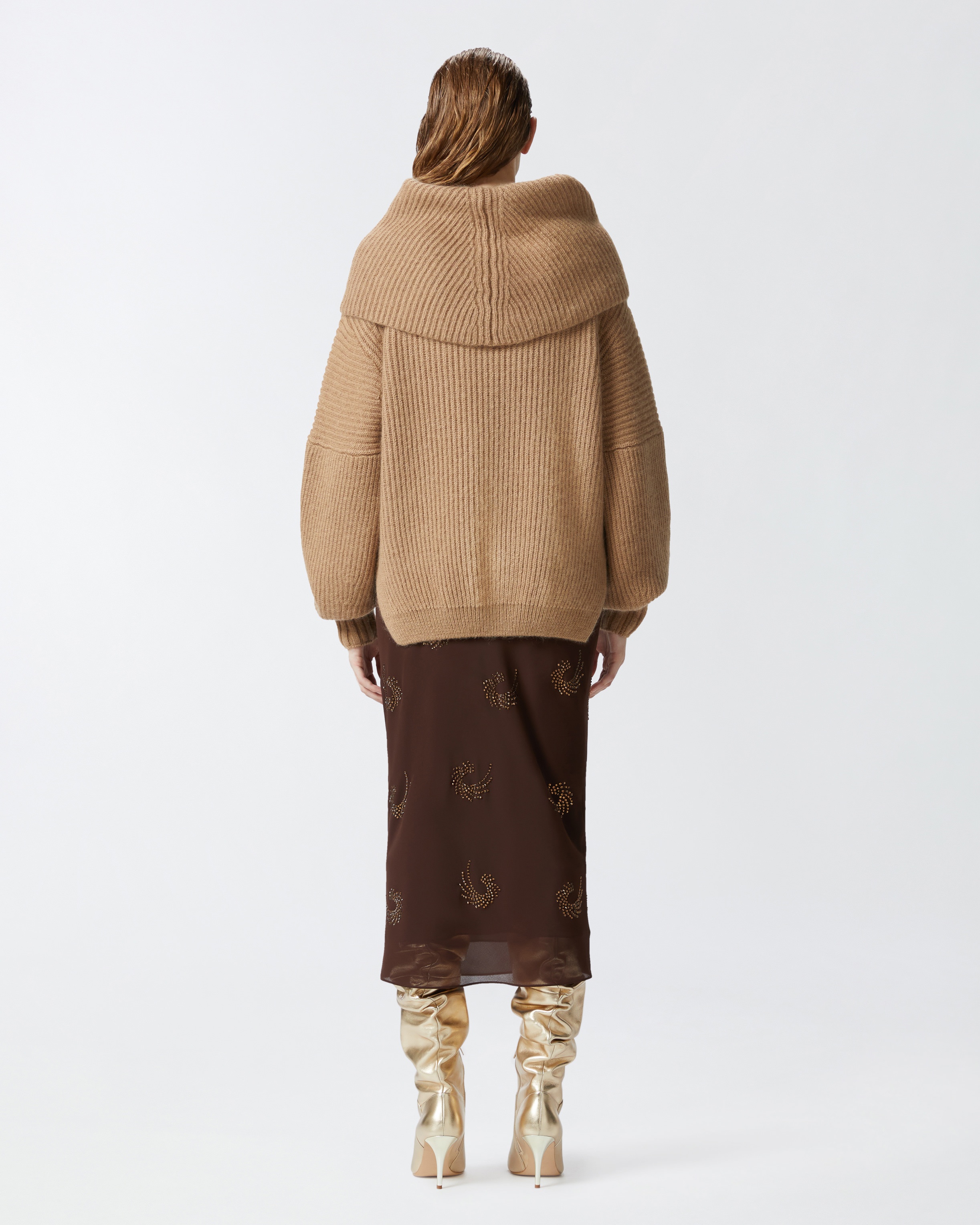 RIBBED PULLOVER WITH LARGE FOLD-OVER NECK - 4