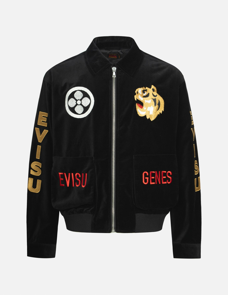 TIGER AND LOGO EMBROIDERY OVERSIZED VELVET BOMBER JACKET 1
