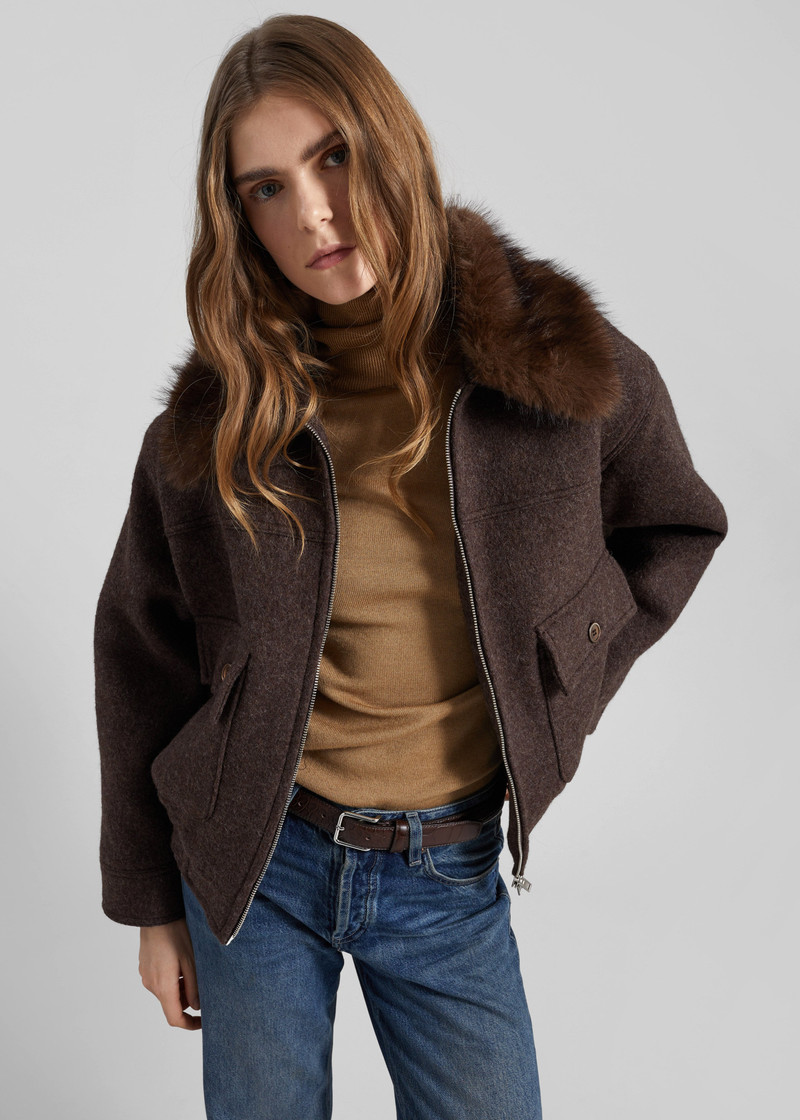 Elmont Brushed Wool Quilted Jacket - Brown 3
