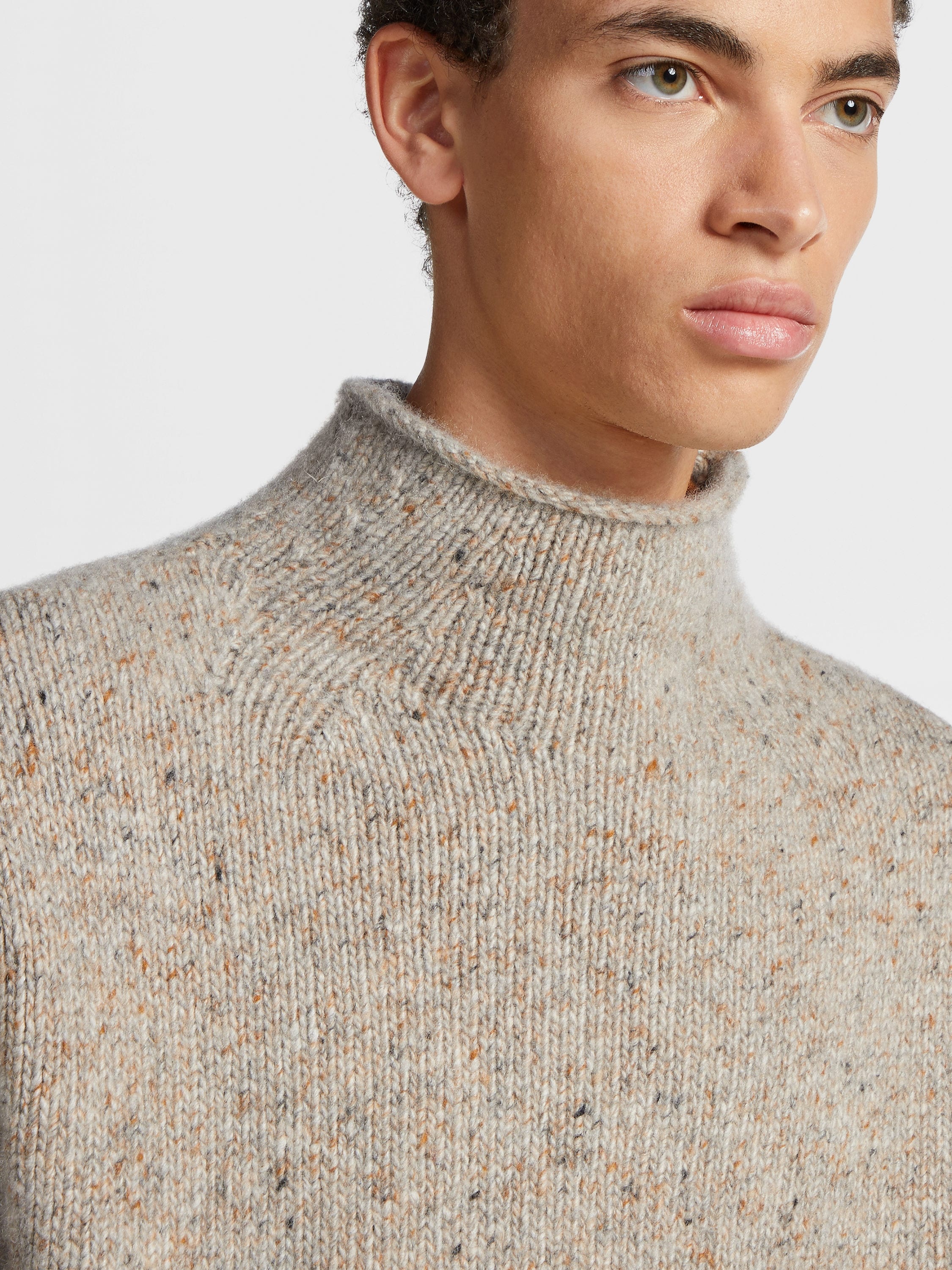 LIGHT TAUPE MÉLANGE OASI CASHMERE HIGH NECK - 4