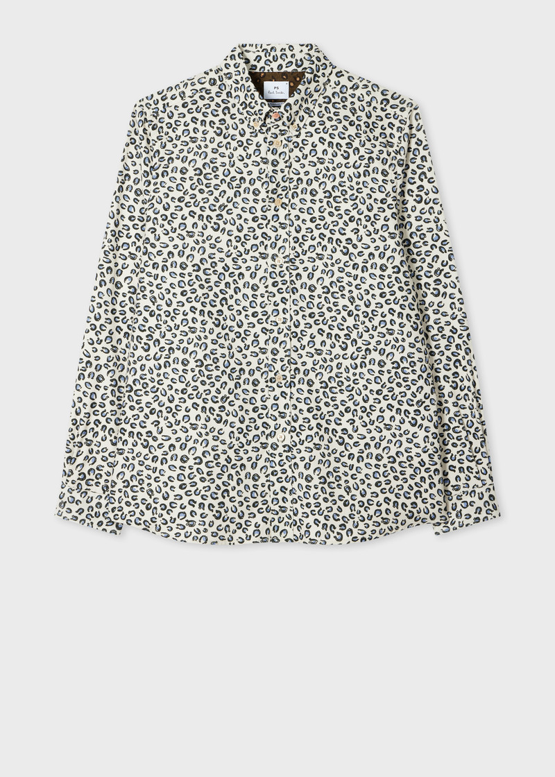 White 'Animal' Print Corduroy Button-Down Shirt 1