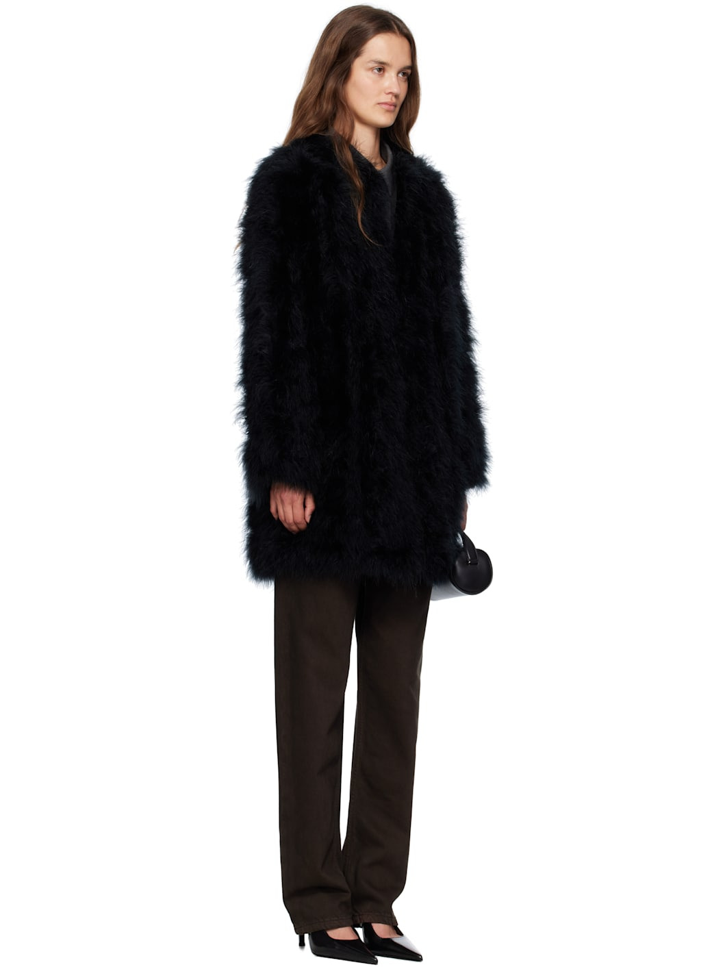 Black Long Feather Coat - 2