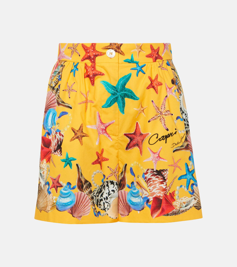 Capri printed high-rise cotton shorts - 1