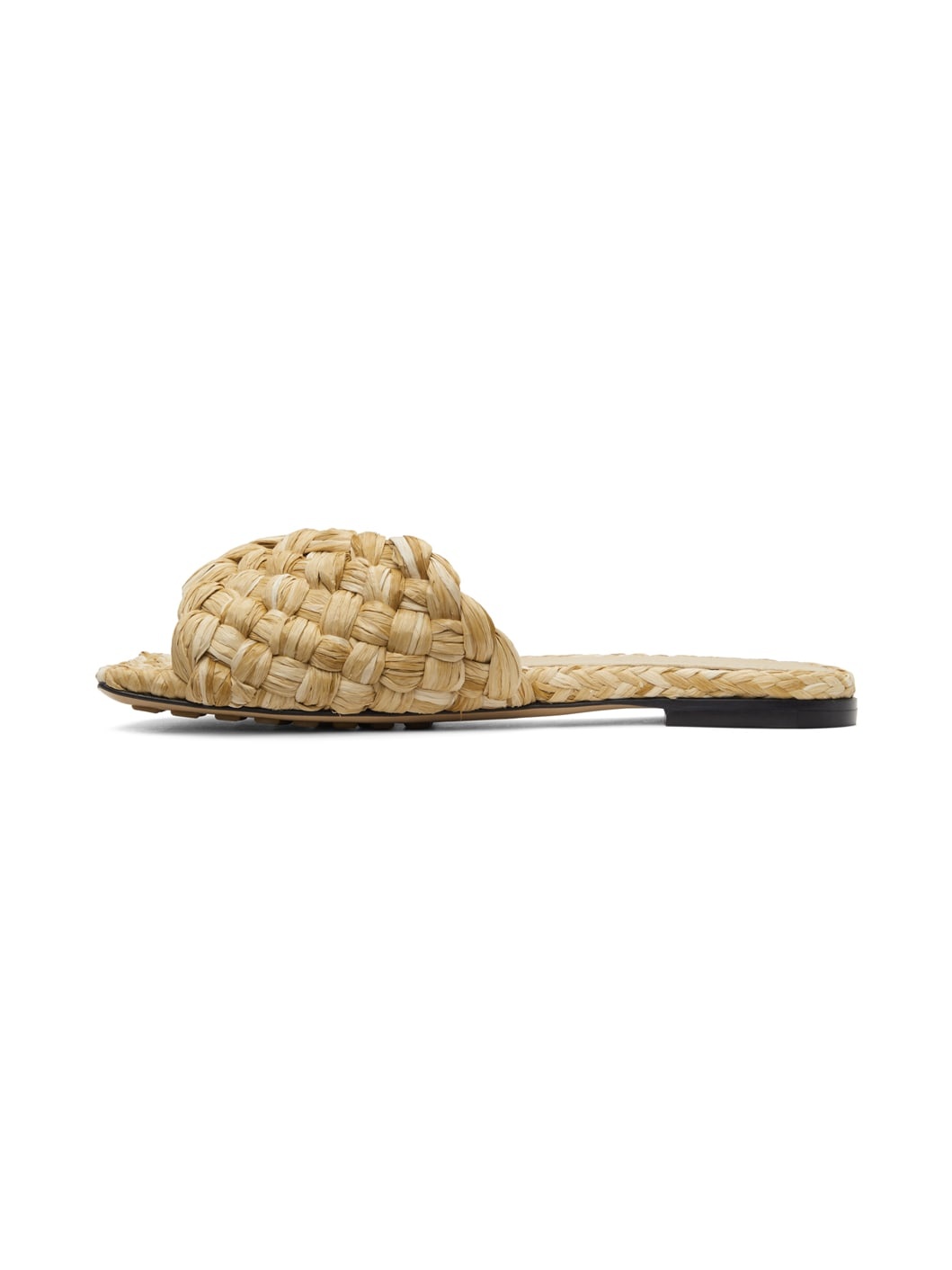 Beige Raffia Stretch Flat Sandals - 3