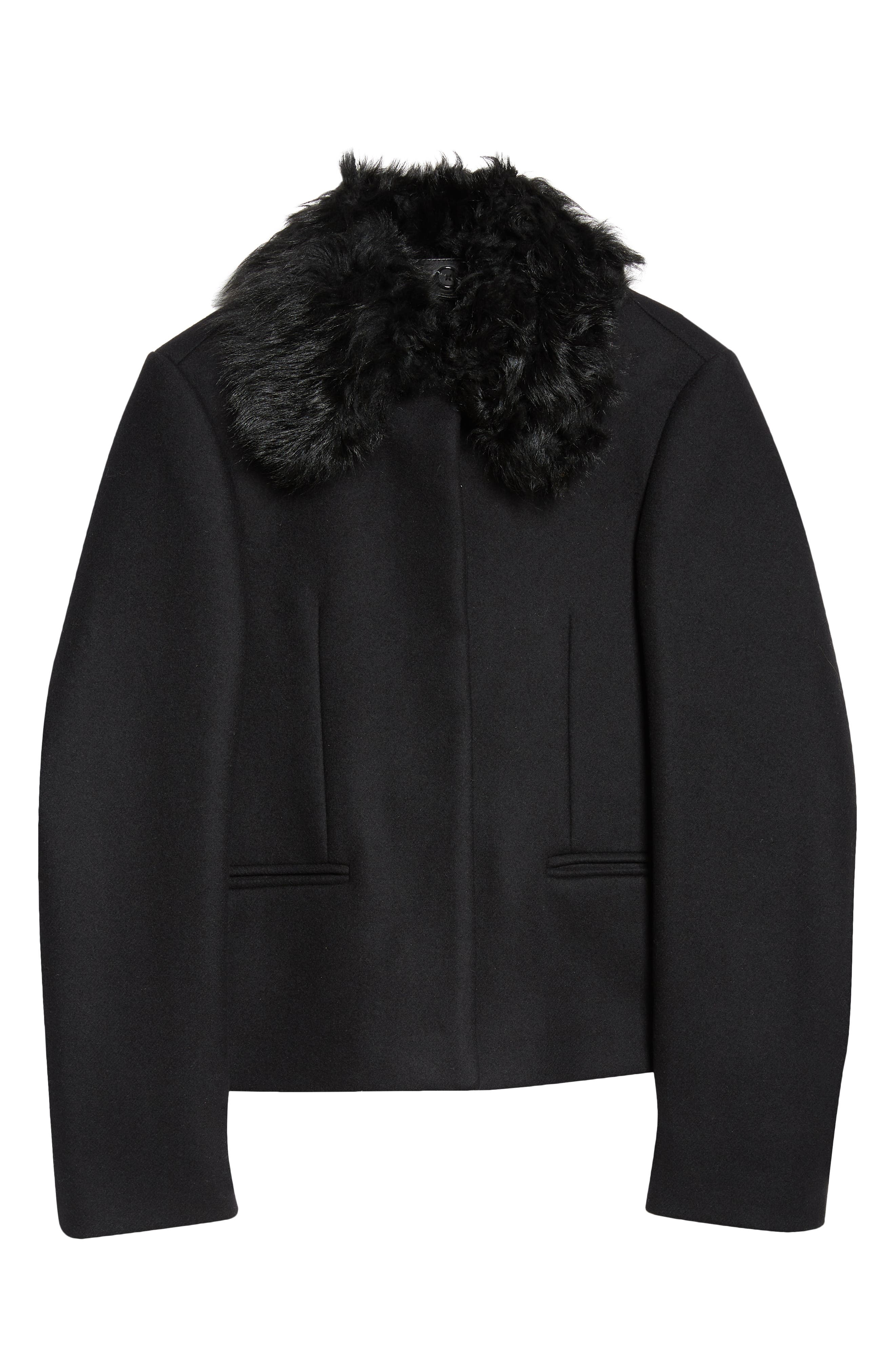 TOTEME Wool Blend Jacket with Removable Genuine Shearling Collar in Black at Nordstrom - 7