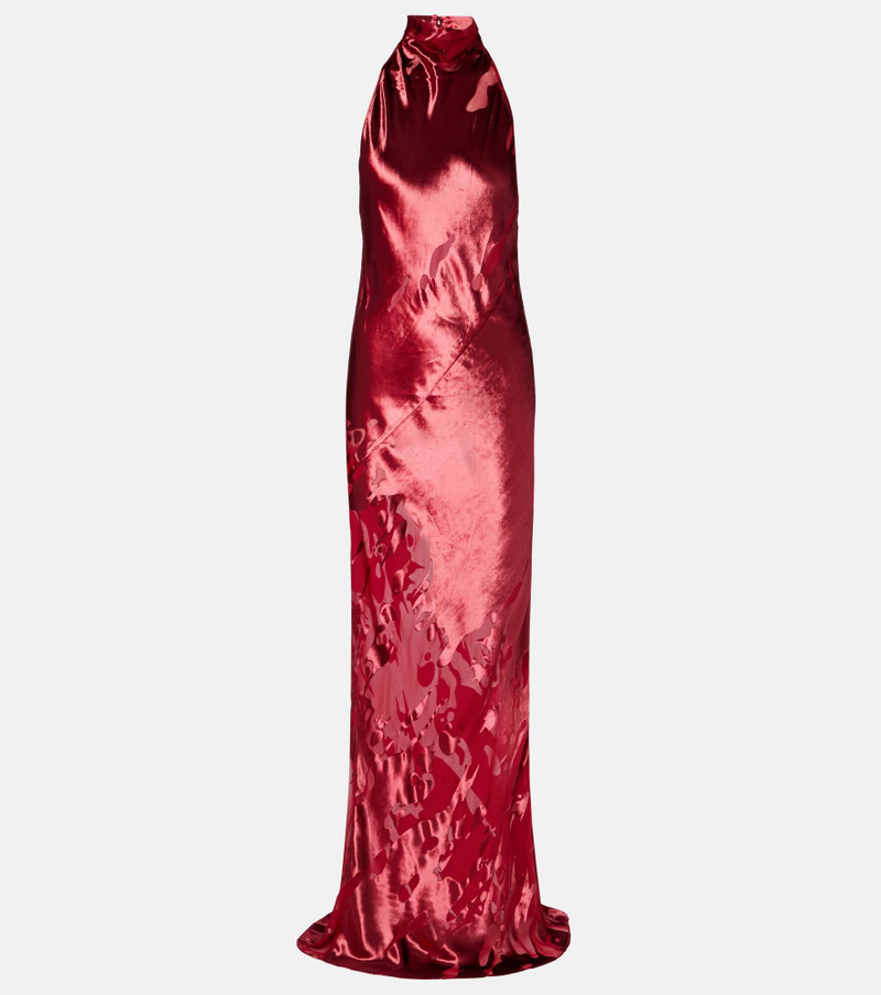 Halterneck open-back velvet gown 1