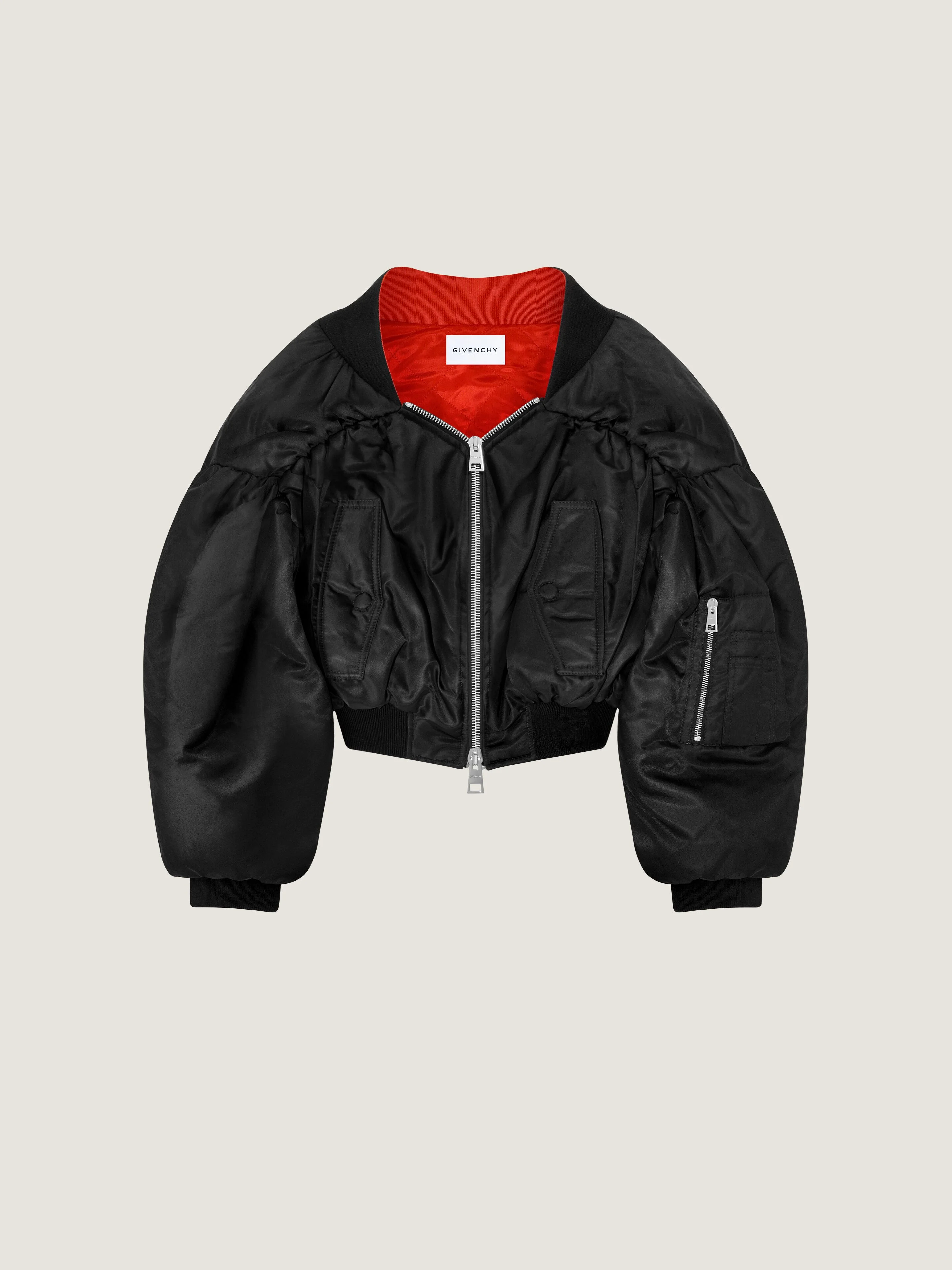 OFF-THE-SHOULDER CROPPED BOMBER IN NYLON - 1