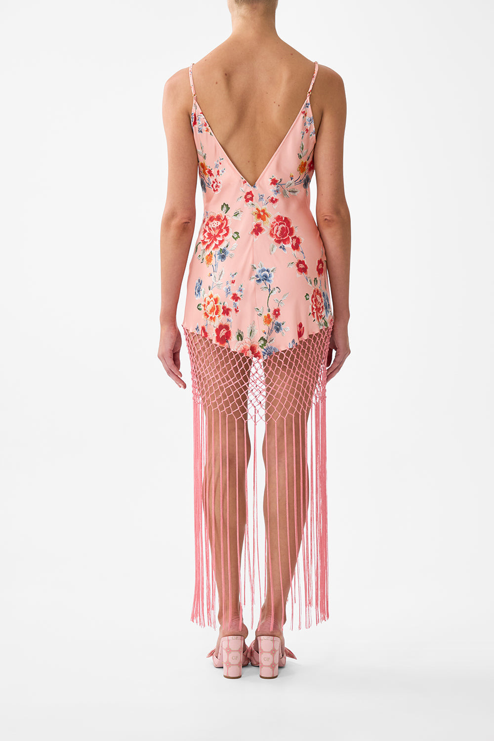V NECK BIAS SLIP DRESS WITH FRINGING - 3